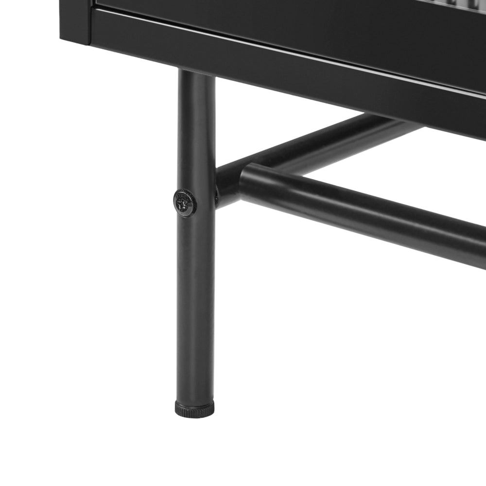 Credenza in acciaio con vetro scanalato, 2 ante, ripiani regolabili nera ripiani regolabili design moderno e industriale