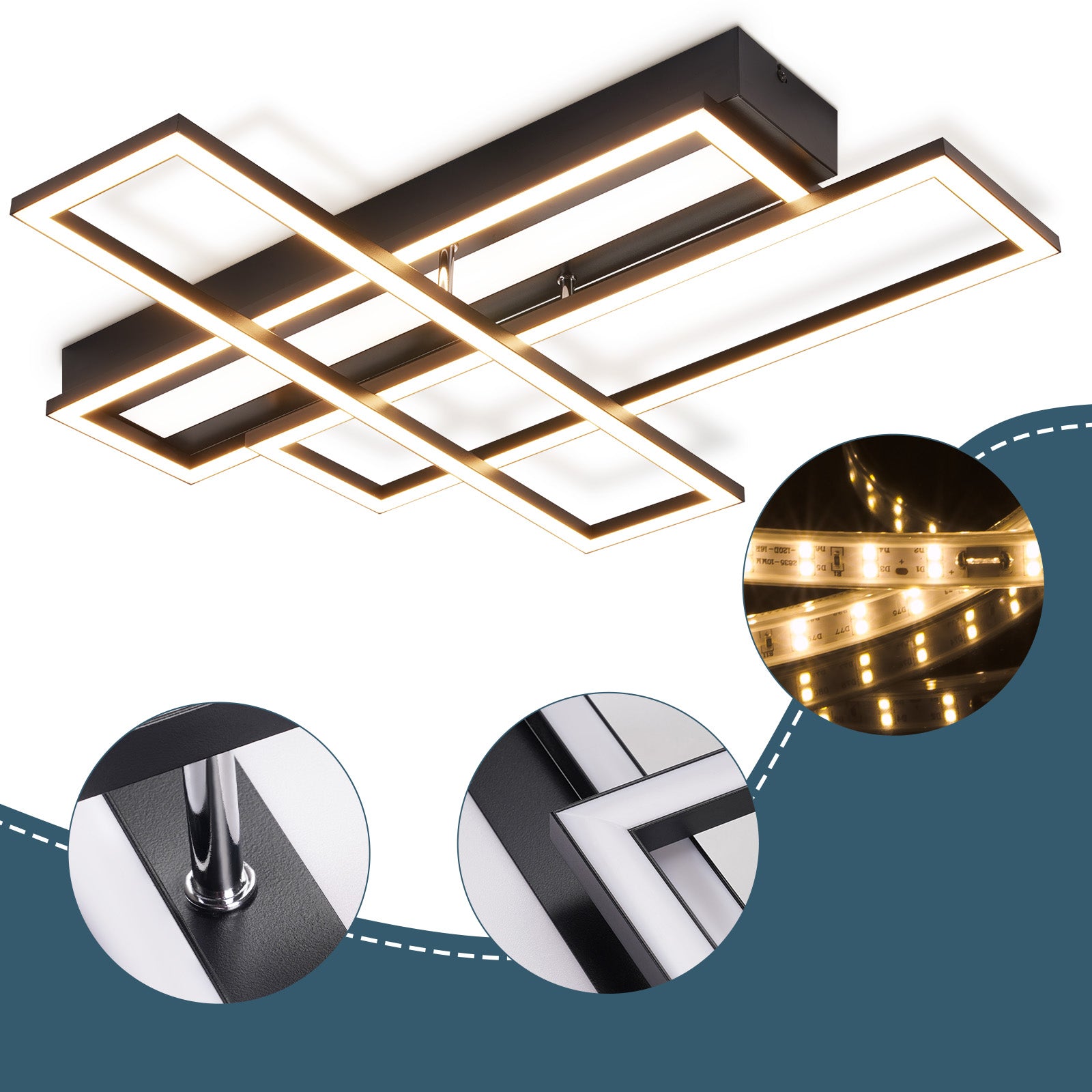 ZMH Lampada da soffitto LED 54W nera dimmerabile con telecomando design per camera letto cucina