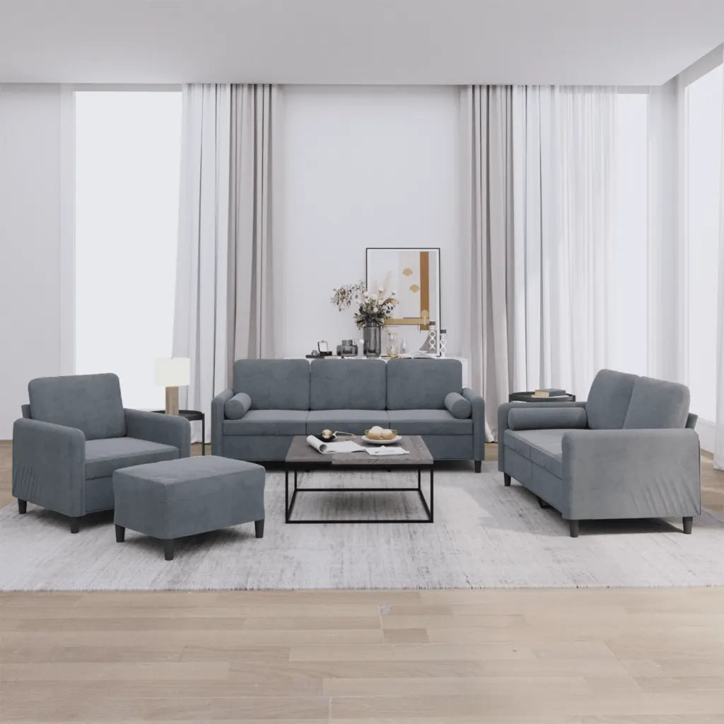 Set di Divani 4 pz con Cuscini Grigio Scuro in Vellutocod mxl 80220