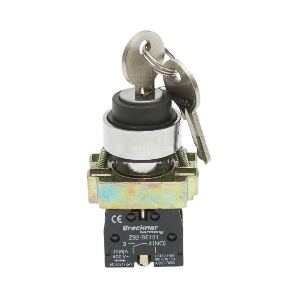 Selettore a 2 posizioni con blocco e chiave 1NO, 400V/10A, LAY5-BG41 Breckner Germany