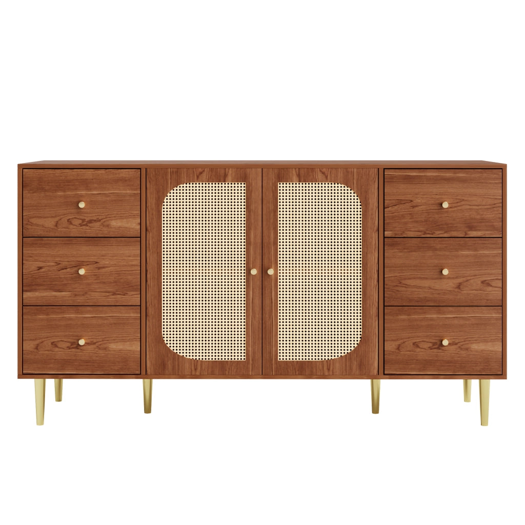 Credenza in Legno con Cassetti e Rattan ¨C MINIMAL ¨C Marrone, 160x40x90 cm