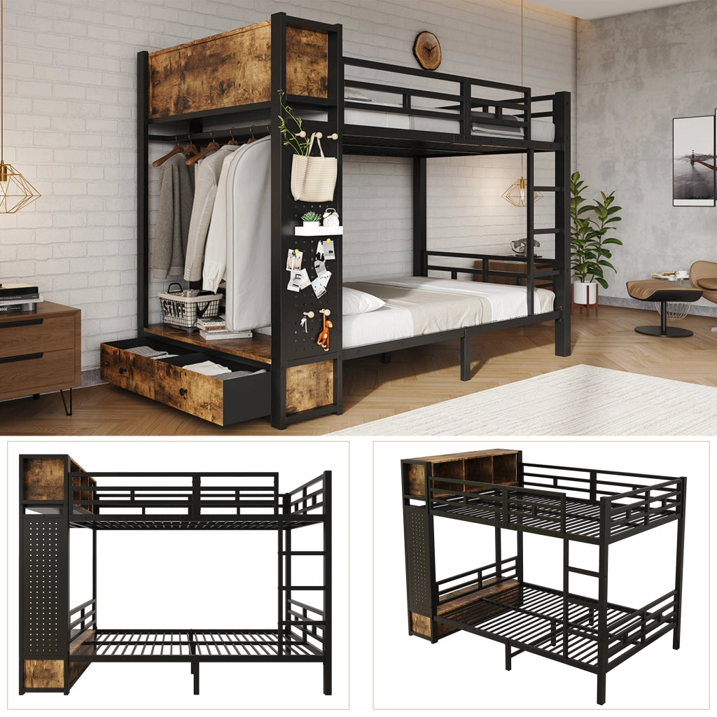 Letto a castello 120 × 200 cm con contenitore laterale, appendiabiti, cassetto, pannello forato et senza materasso