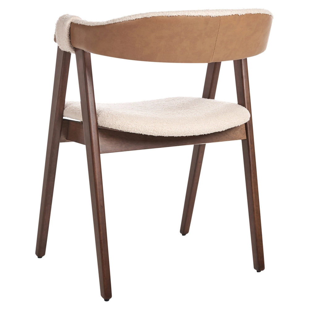 Set di 2 sedie da pranzo in legno scuro  e compensato beige in tessuto boucle di poliestere Gambe in legno di gomma Stile tradizionale retrò