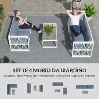 Salotto da Giardino Angolare con Poltrona Reclinabile, 2 Divanetti con Cuscini e Tavolino, Grigio