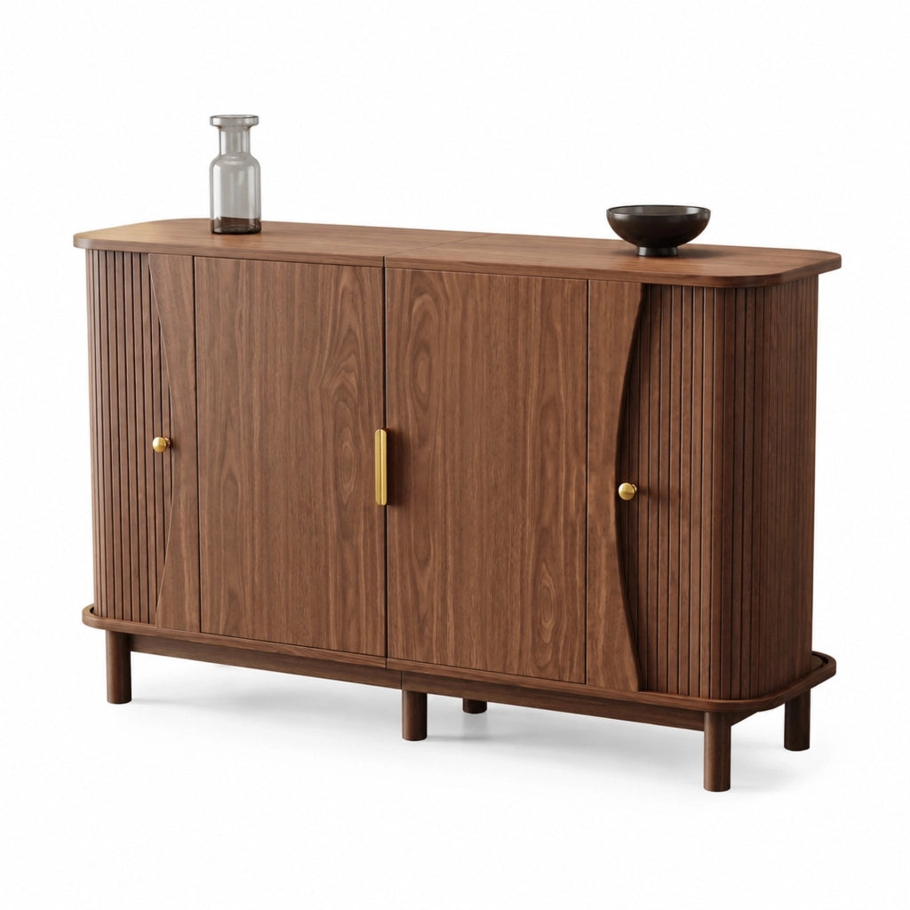 Credenza con 2 ante scorrevoli e ripiano regolabile per soggiorno 140×40×88 cm noce
