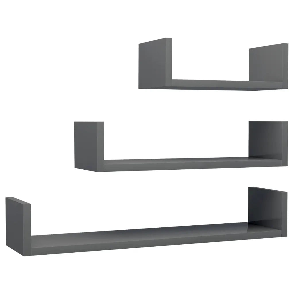 Mensole a Muro 3 pz Grigio Lucido in Legno Multistrato 800206