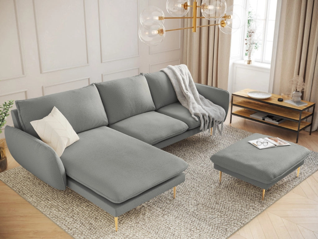 Cosmopolitan Design - Divano angolare sinistro "Vienna" 5 posti in bouclé grigio 