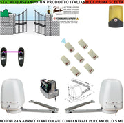 Cancello Automatico Kit Motori a Braccio Articolato 24 V 2 Ante da 0,5 a 2,5 MT Centrale 220/24 V 7 Radiocomandi Faro Fotocellule