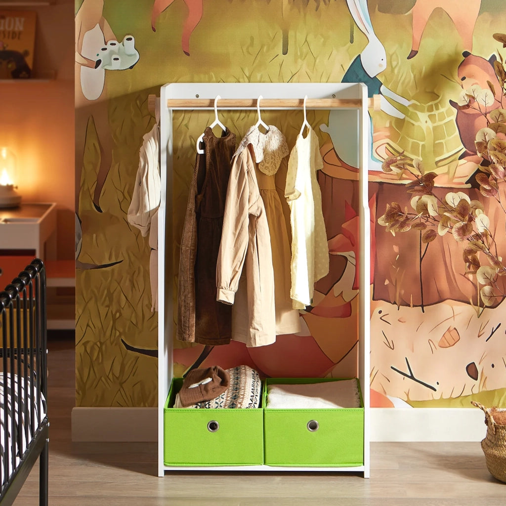 SoBuy Mobile per Bambini con Appendiabiti, Giardaroba per Bambini con 2 scatole, Armadio per bambini Bianco 60x35x110cm KMB109-W