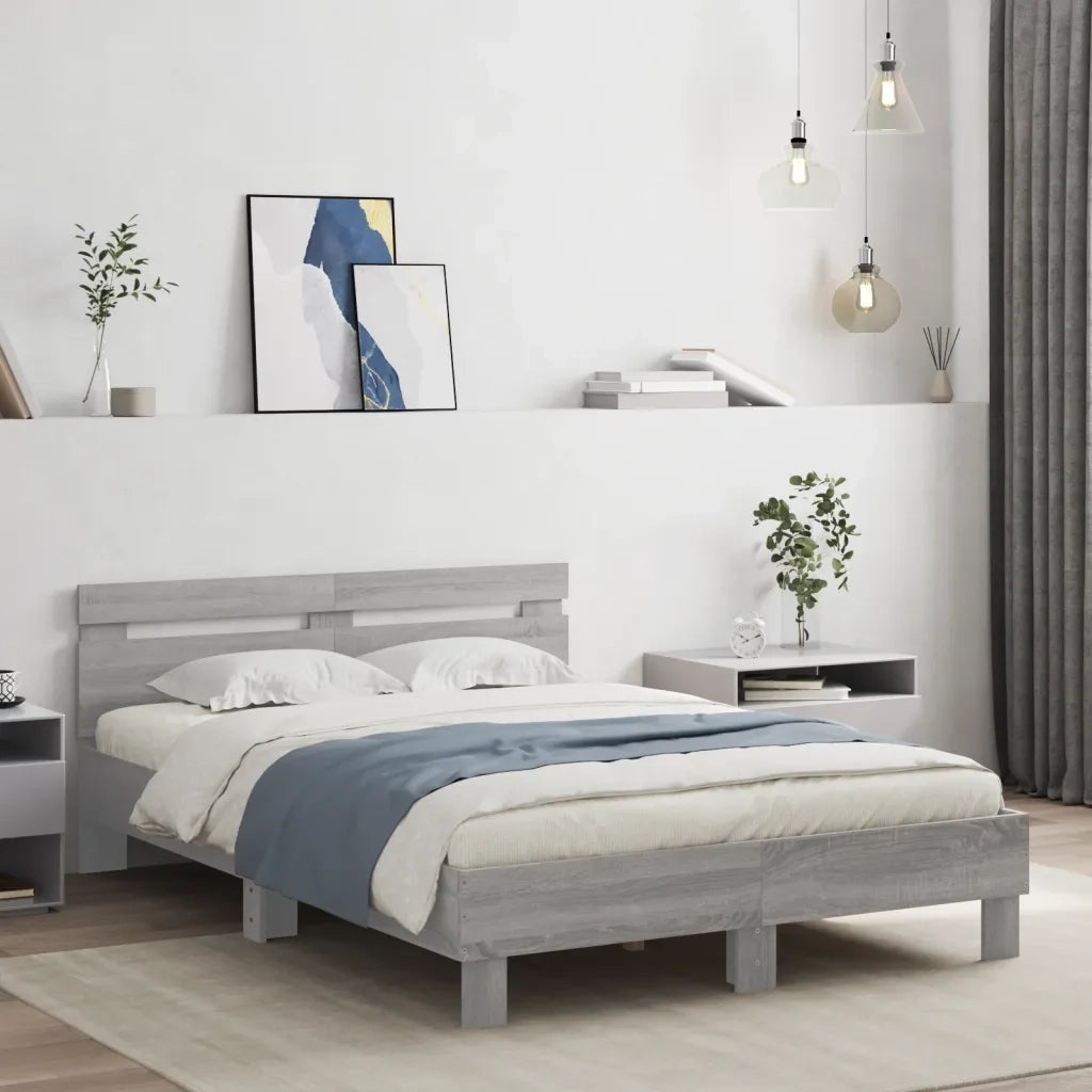Giroletto con Testiera e LED-Struttura Letto con testiera Grigio Sonoma 135x190 cm 198567