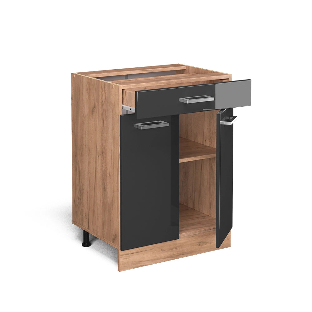 Vicco Mobiletto base per cucina Antracite lucido 60 cm con cassetto, senza piano di lavoro