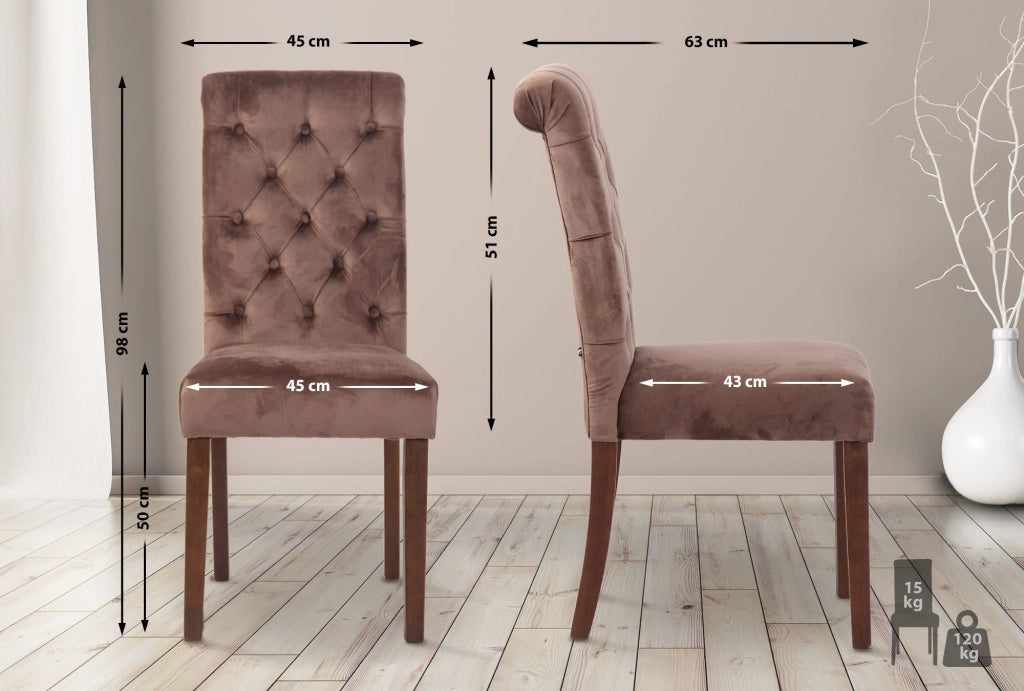 Sedia da cucina Lisburn design Chesterfield marrone,Velluto