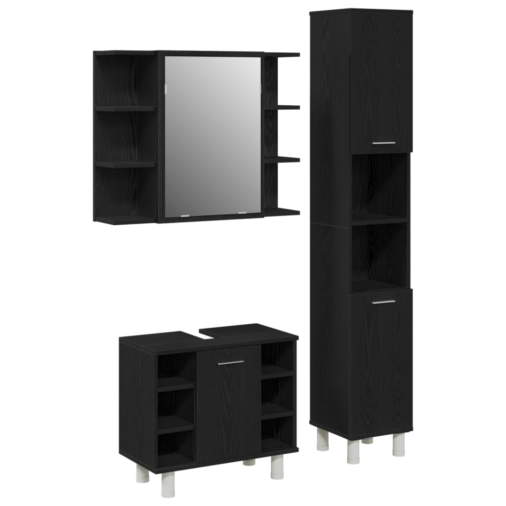 Set di Mobili per Bagno 3 Pezzi Rovere Nero Legno Ingegnerizzato