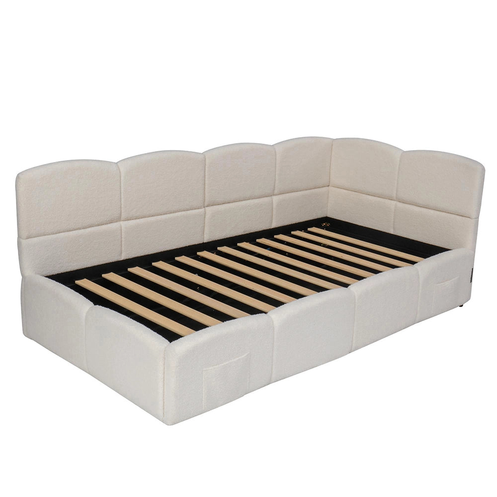 Letto Singolo Divano 90x200cm - Xylo - con Rete, Tessuto Boucl?? e USB, Beige
