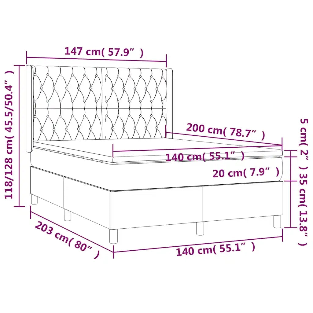 Letto a Molle con Materasso e LED Verde Scuro 140x200cm Velluto 3139748