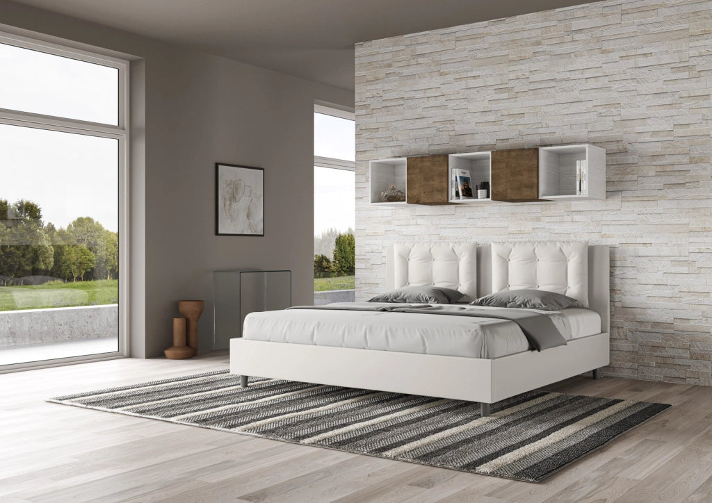 BS COM Letto matrimoniale king size contenitore imbottito 200x200 similpelle bianco