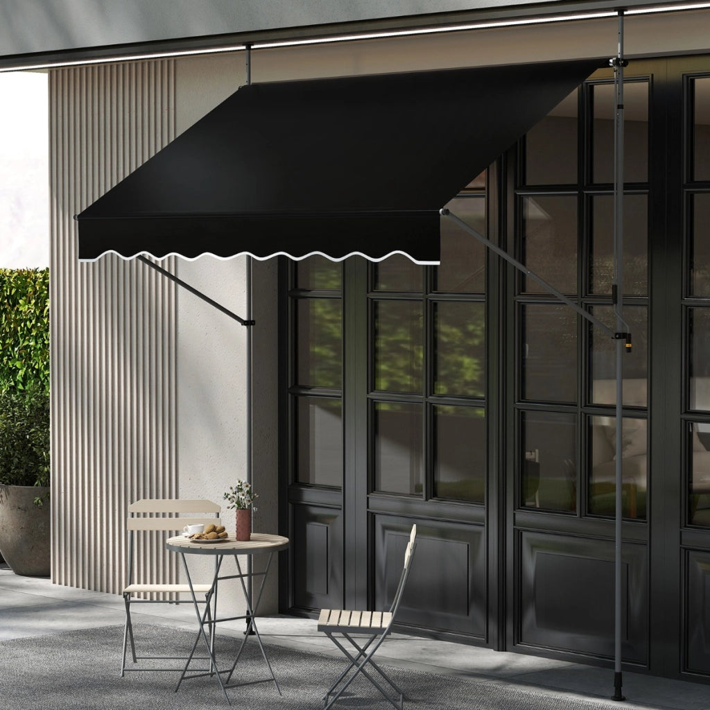 Tenda da sole regolabile per esterni senza foratura con manovella, Tenda da sole e giardino 250 x 210-300 cm Nero-Tende parasole