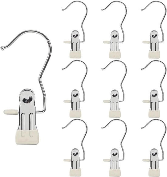 10 clip hanger per abbigliamento multifunzionali con clip in acciaio inossidabile, clip per stivali, clip per cappelli, clip per calze, clip per pantaloni, clip per reggiseno - colore riso - Bianco
