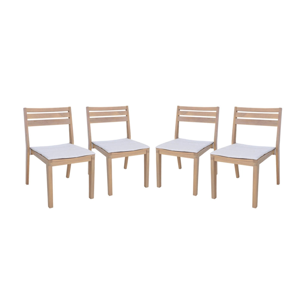 Set 4 sedie da giardino in legno di acacia con cuscino, beige
