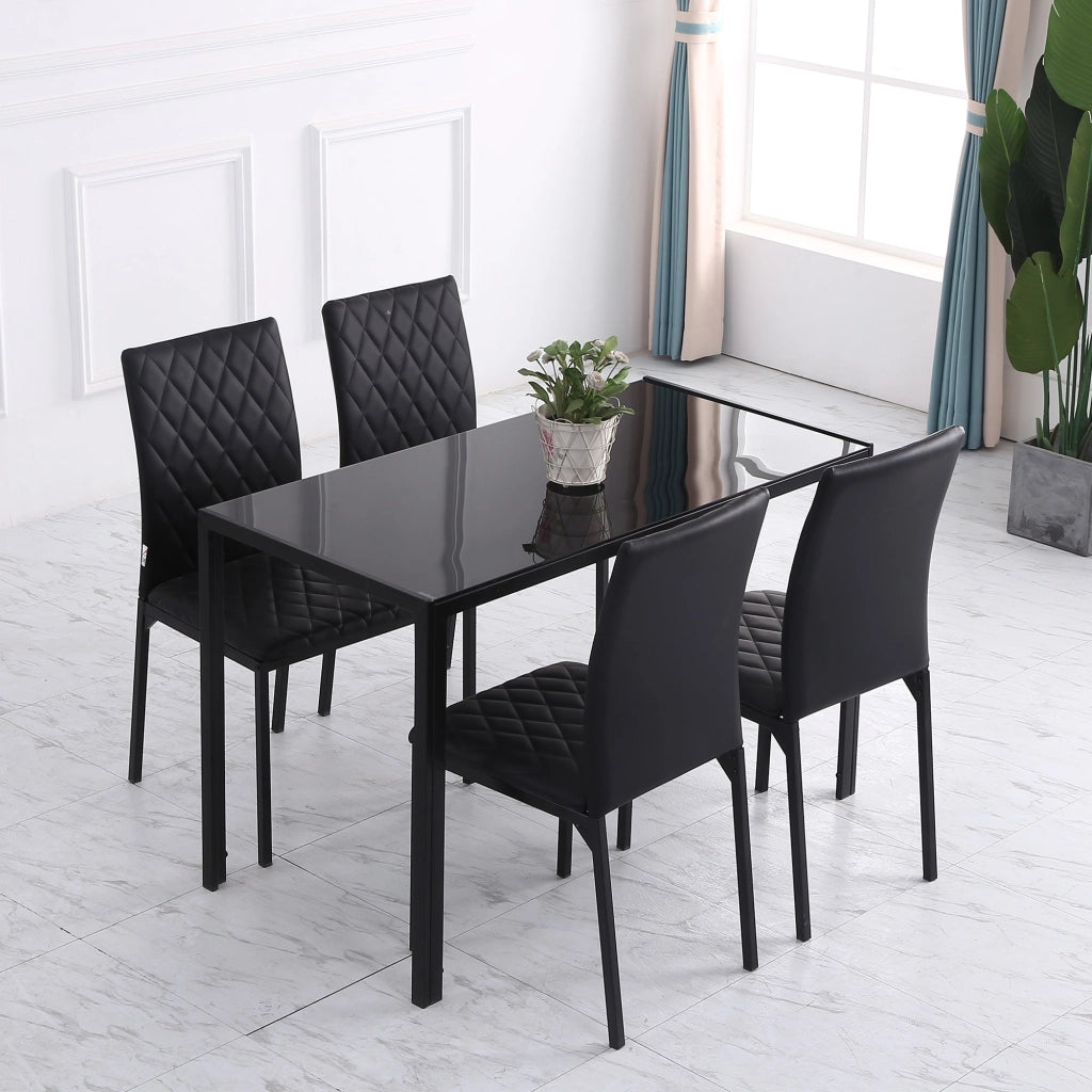 Set 4 Sedie da Pranzo in Finta Pelle Effetto Diamantato Nero