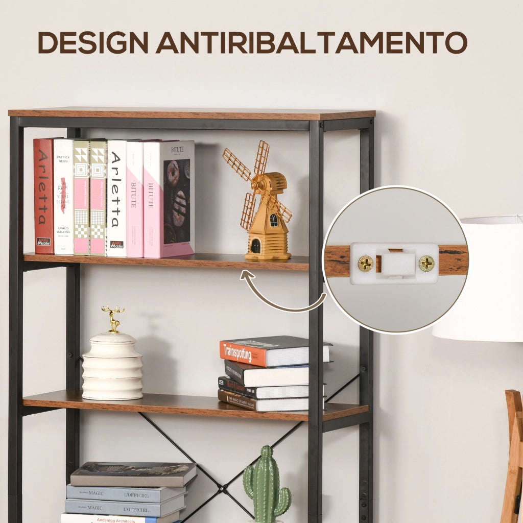 Libreria Industriale Vintage ¨C Xylo ¨C 6 Ripiani Legno Metallo Nero 80x30x180cm