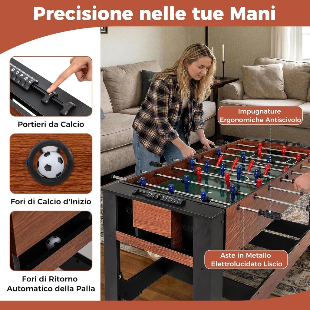 2 in 1 Calcio Balilla, Tavolo da Biliardo con 2 Palline, Stecche Triangolo Spazzola e Gessetti, Tavolo Multigioco per Casa Sala Giochi e Feste
