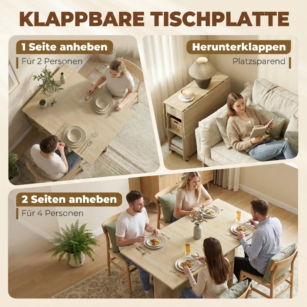 Tavolo da pranzo pieghevole e con ruote ¨C zephmum ¨C legno naturale 90x90
