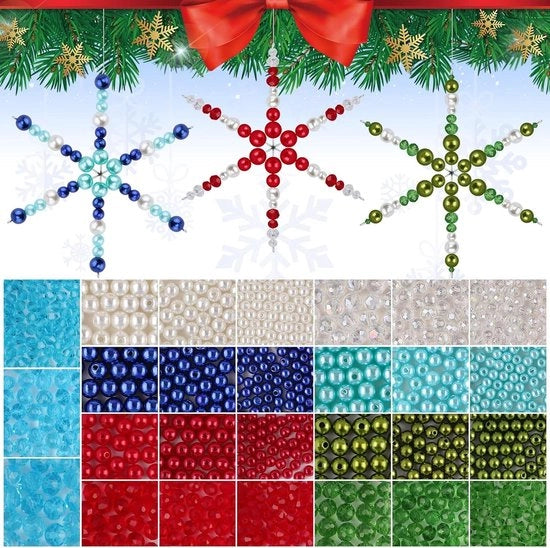 Kit di decorazione per Natale a forma di fiocco di neve - 1574 pezzi di filo e perline - verde e rosso - decorazione artigianale