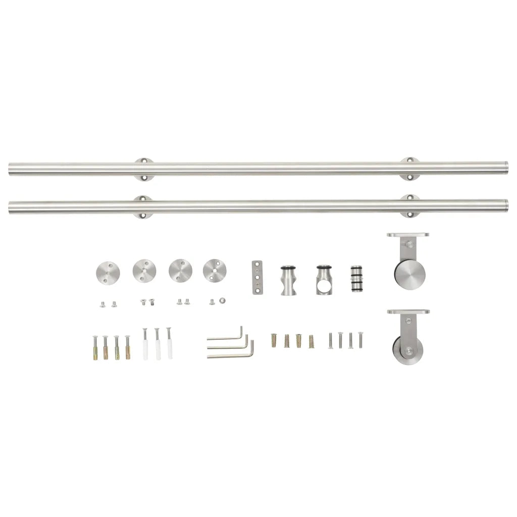 Kit Binari Porta Scorrevole 183 cm Acciaio Inossidabile Argento 142825