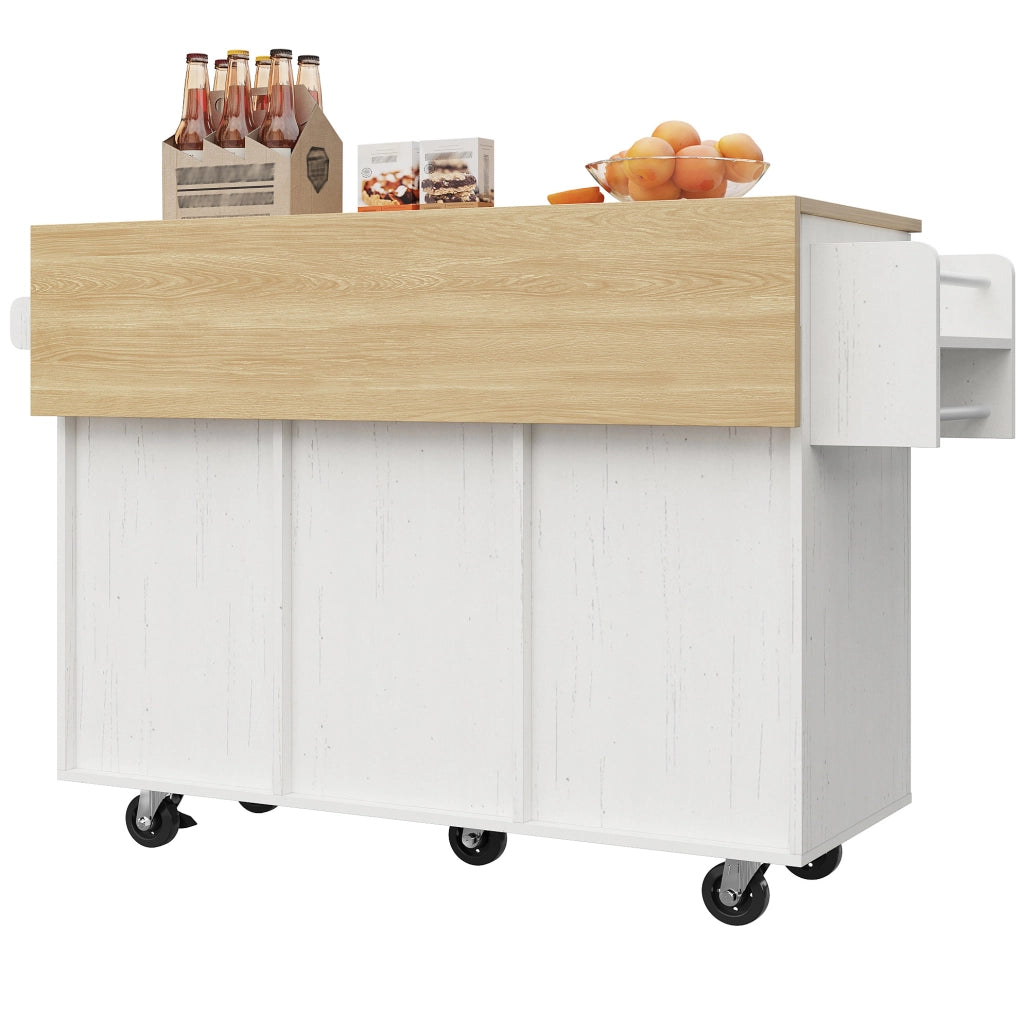 Isola da cucina 110x46x90;5 cm; piano ribaltabile; MDF e metallo bianco