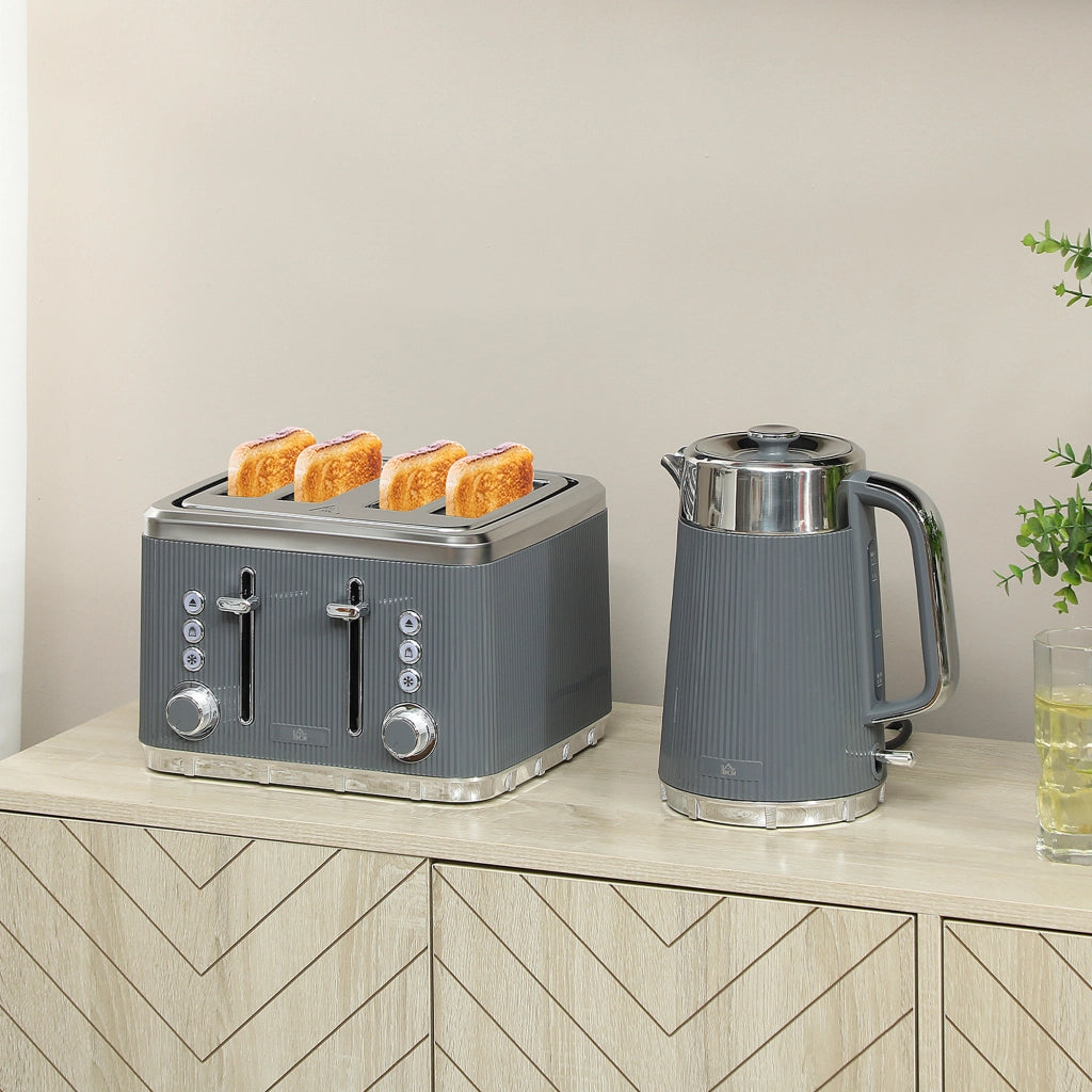 Set Colazione Elettrico Bollitore 1,7L 2200W e Tostapane 4 Fette ¨C Xylo ¨C Grigio