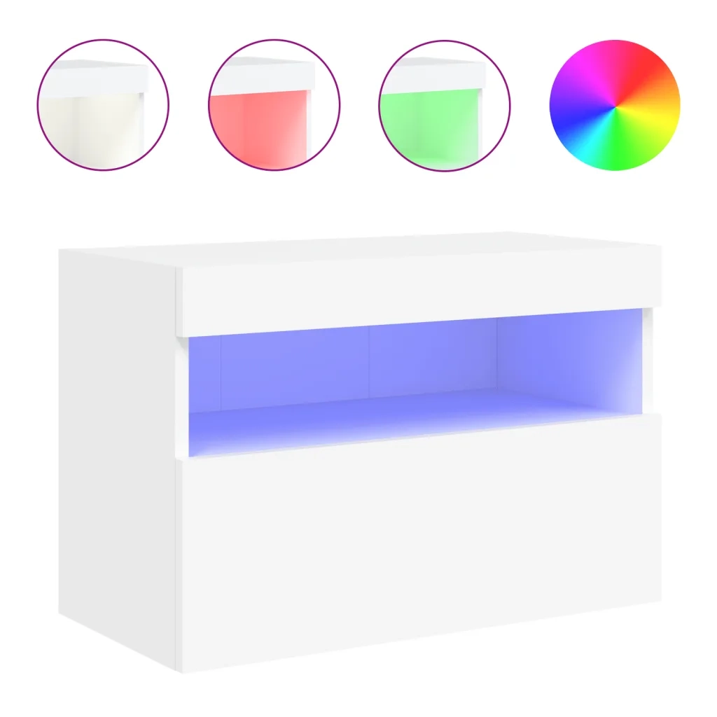 Mobile TV a Parete con Luci LED-Mobile TV a Muro Bianco 60x30x40 cm