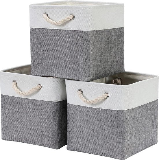 Cassa di stoccaggio tessuti cubo in tela - grigio bianco - 25x25x25 cm - set di 3 - per cassetti armadi pannelli armadi