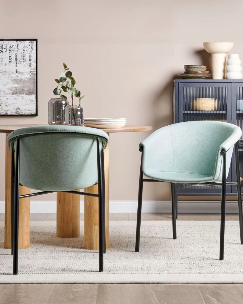 Set di 2 sedie da pranzo con imbottitura in tessuto verde menta Seduta da pranzo dal design moderno e contemporaneo