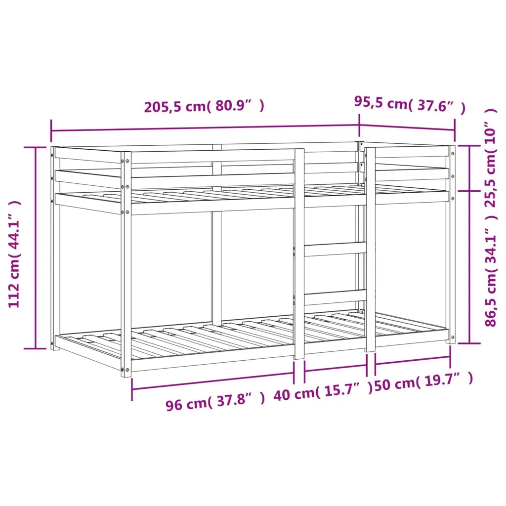 Letto singolo | Letto per adulti | Letto a Castello Marrone Cera 90x200 cm in Legno di Pino