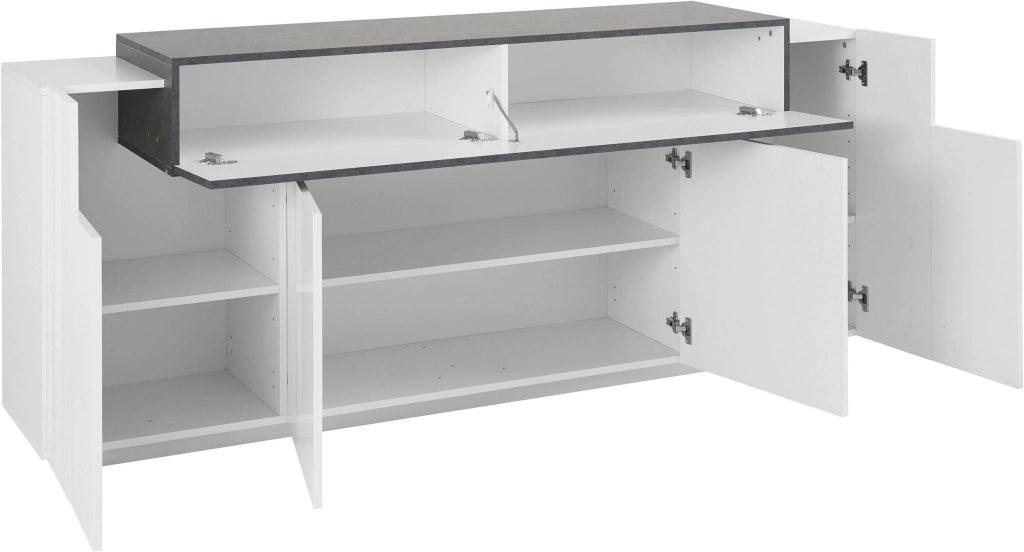 Credenza Moderna CORO con 4 ante battenti e 1 anta a ribalta in bianco lucido - report