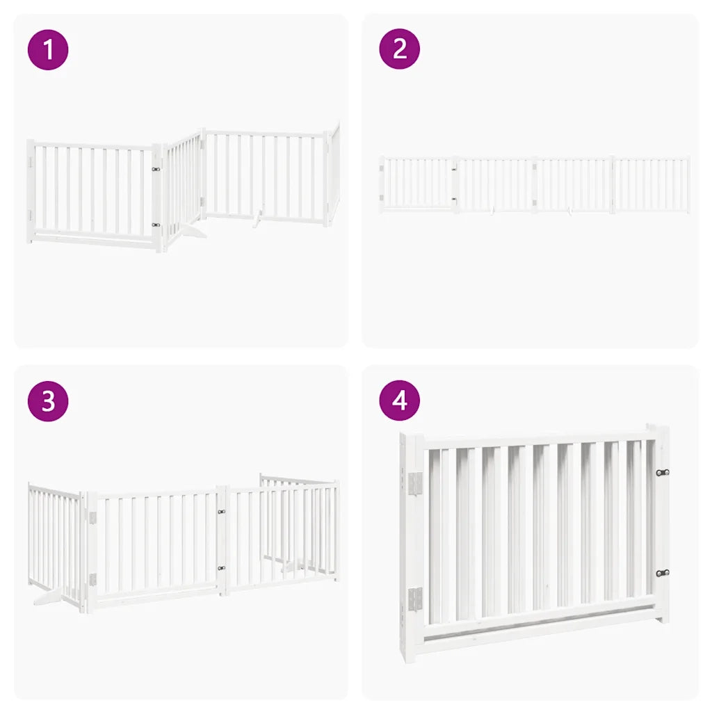 vidaXL Cancello Cani Pieghevole Bianco 4 Pannelli 320cm Massello Abete