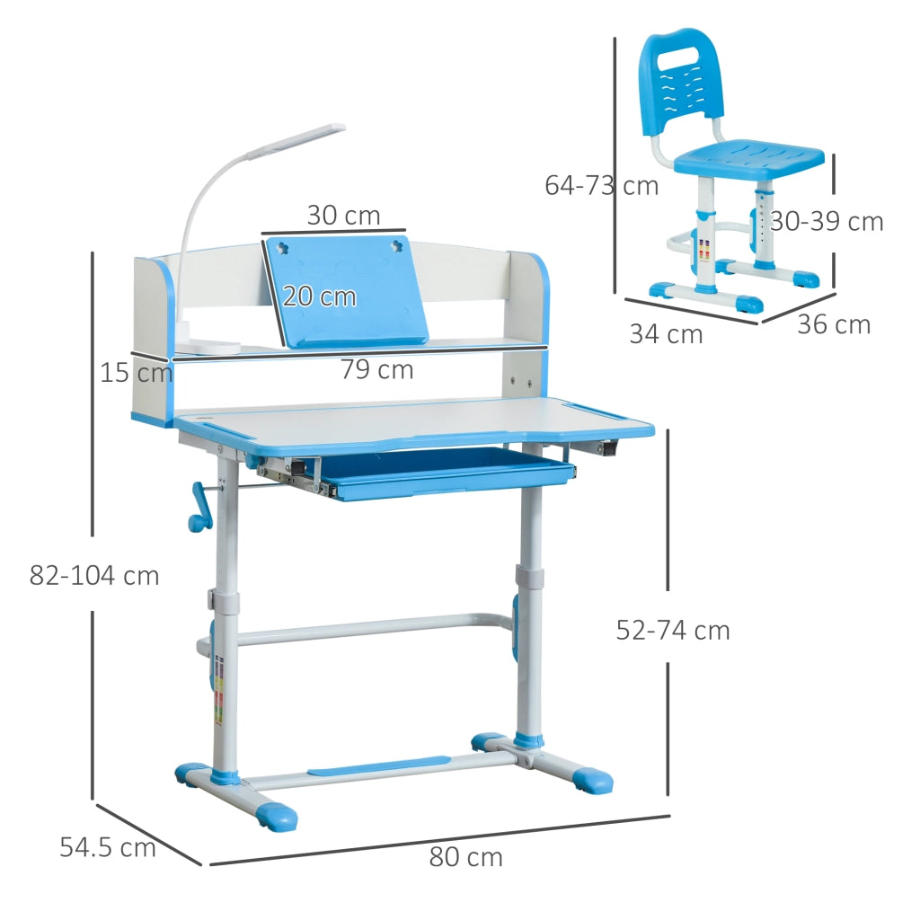 Scrivania per Bambini Regolabile con Luce LED, Leggio e Portapenne ¨C zephmum ¨C MDF, PP, Acciaio, Azzurro