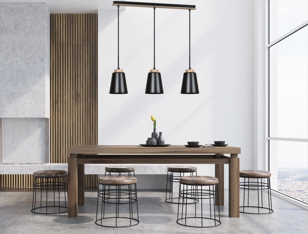 Lampadario Emibig Bolero 3, 3xE27 nero legno regolabile