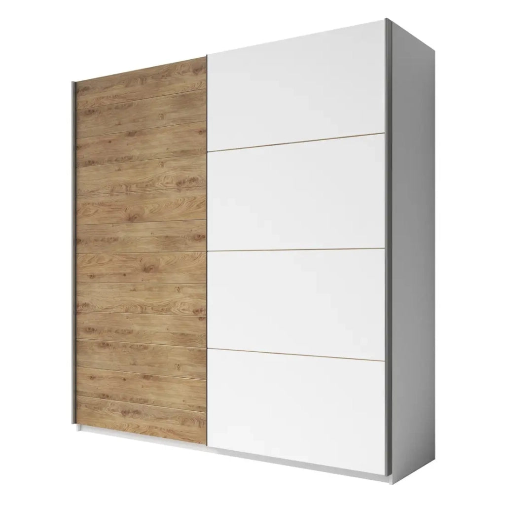 Armadio FLOYD 270cm 2 porte scorrevoli in rovere chiaro e bianco con chiusura silenziosa