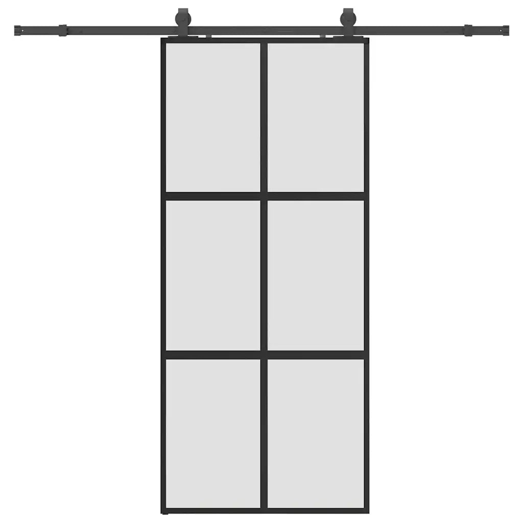 Porta Scorrevole Set Ferramenta Nera 90x205 cm Vetro Temperato 3375961