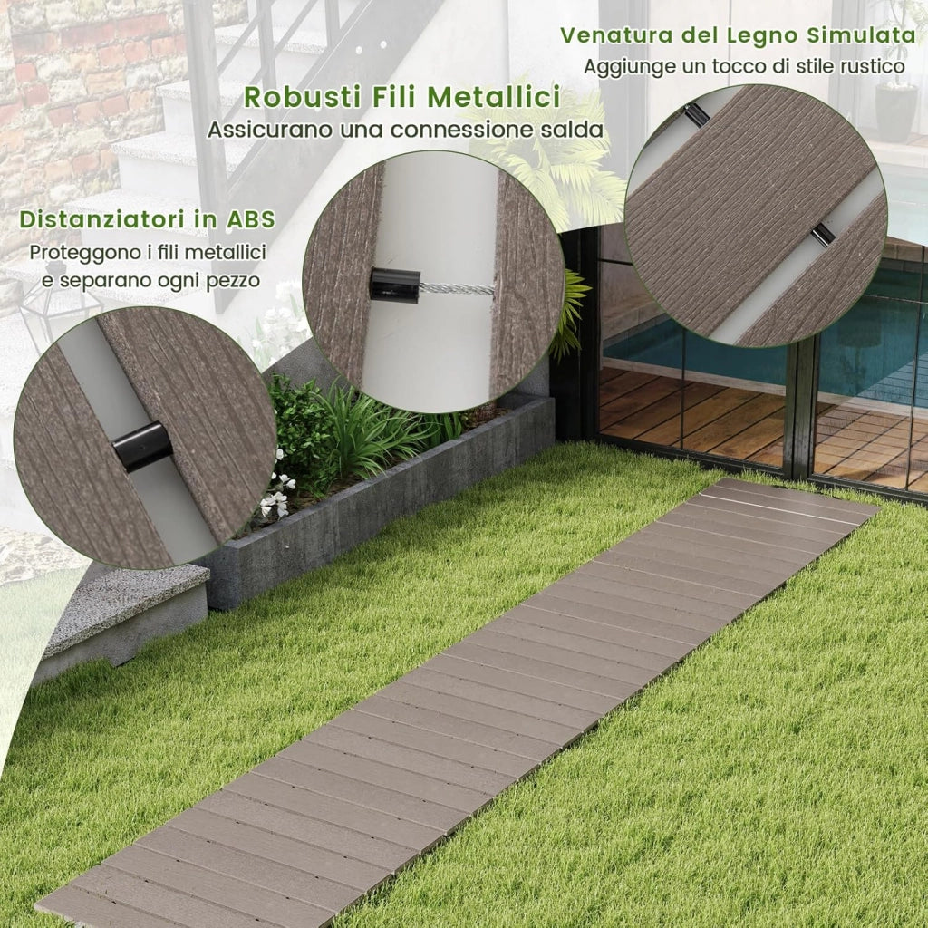 Percorso Giardino 242 cm, Passerella Dritta da Esterno con Connessione a Filo Metallico, Superficie Antiscivolo, Sentiero da Giardino Resistente alle Intemperie (242 x 43 x 1,2 cm)