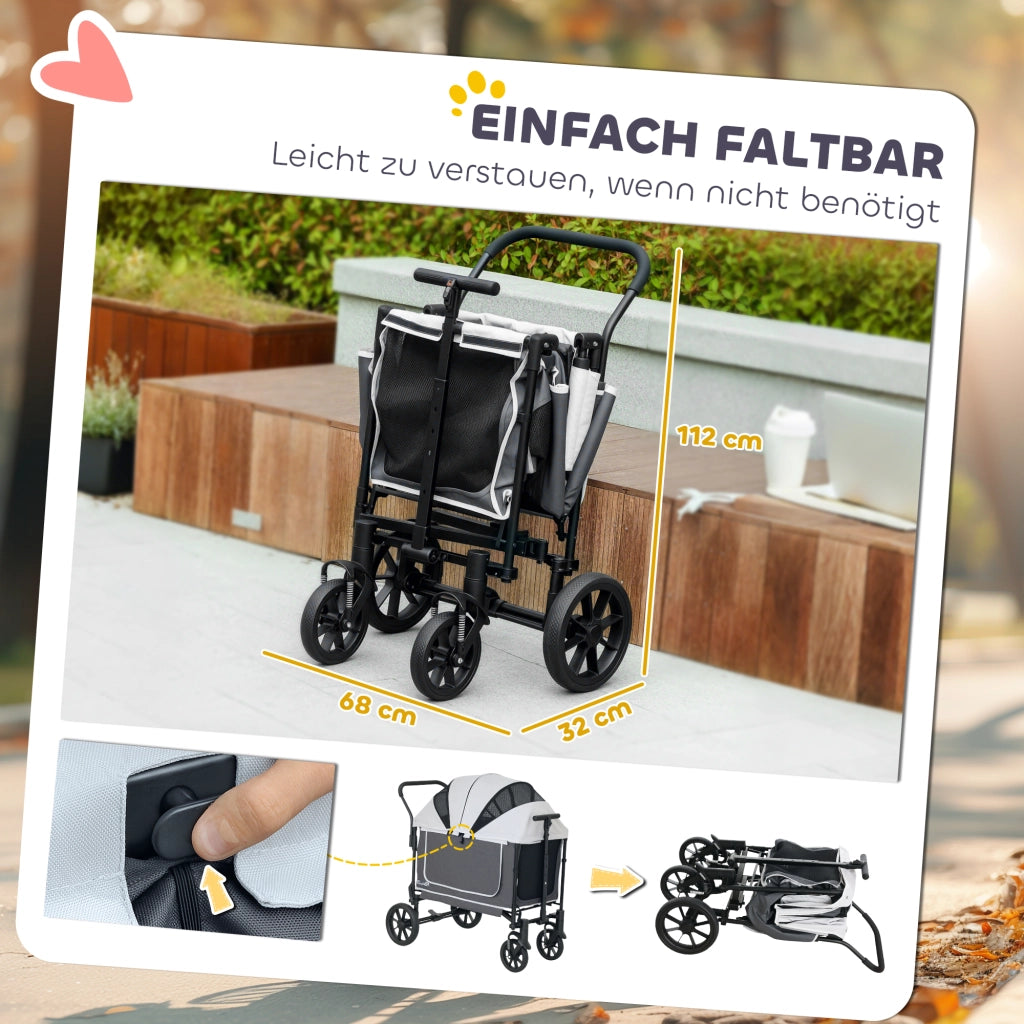 Carrello per animali pieghevole ¨C zephmum ¨C 110x65x102 cm grigio scuro