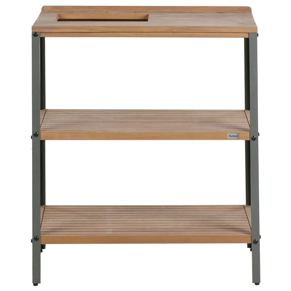 Isola da esterno marrone con lavello in legno d'acacia 2 ripiani con top 50 x 80 x 92 cm Cucina da giardino