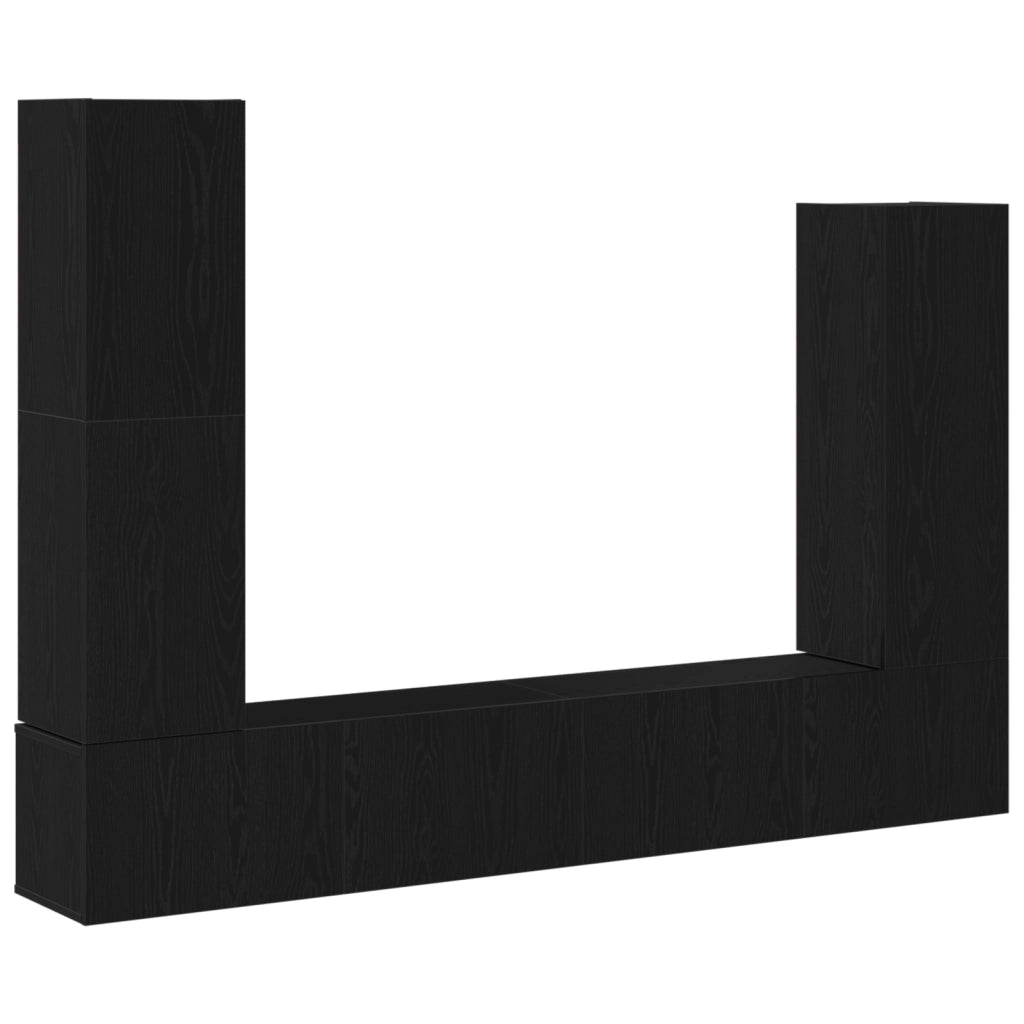 Set di 4 Pezzi di Mobile per TV da Parete in Legno Ingegnerizzato Nero