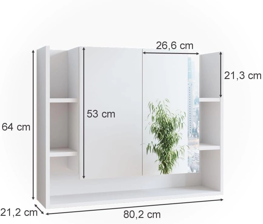 Specchio contenitore bagno Elira, Bianco, 80.2 x 64 cm, per montaggio a parete con ripiani aperti