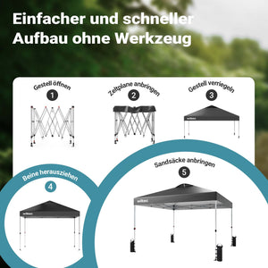 Gazebo pieghevole pop-up grigio, 3 x 3 m con ruote Tenda per fiere eventi mercati