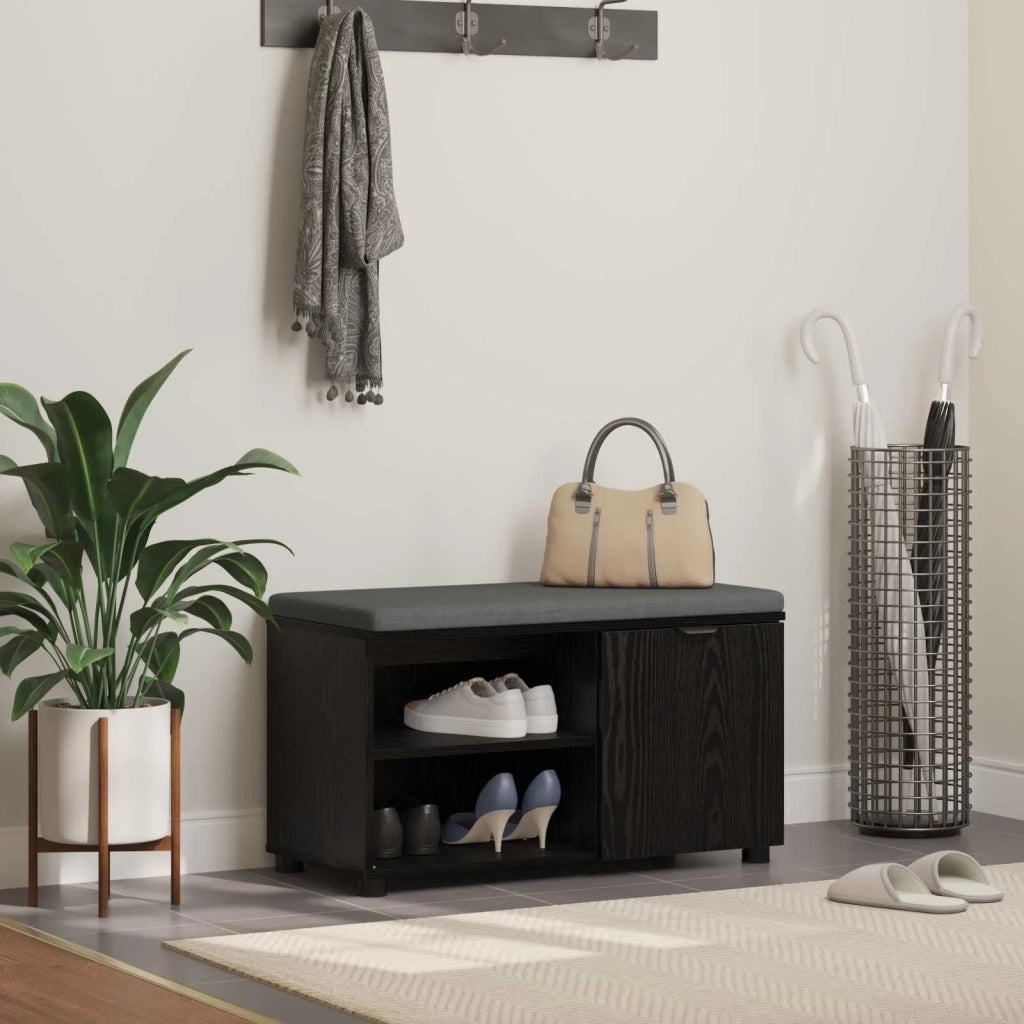 Panca per ingresso con cuscino Rovere Nero 80 x 38 x 46 cm