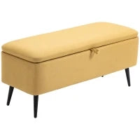 Panca Fondo Letto con Spazio Contenitore e Rivestimento in Poliestere Giallo, 101x38.5x44.5 cm