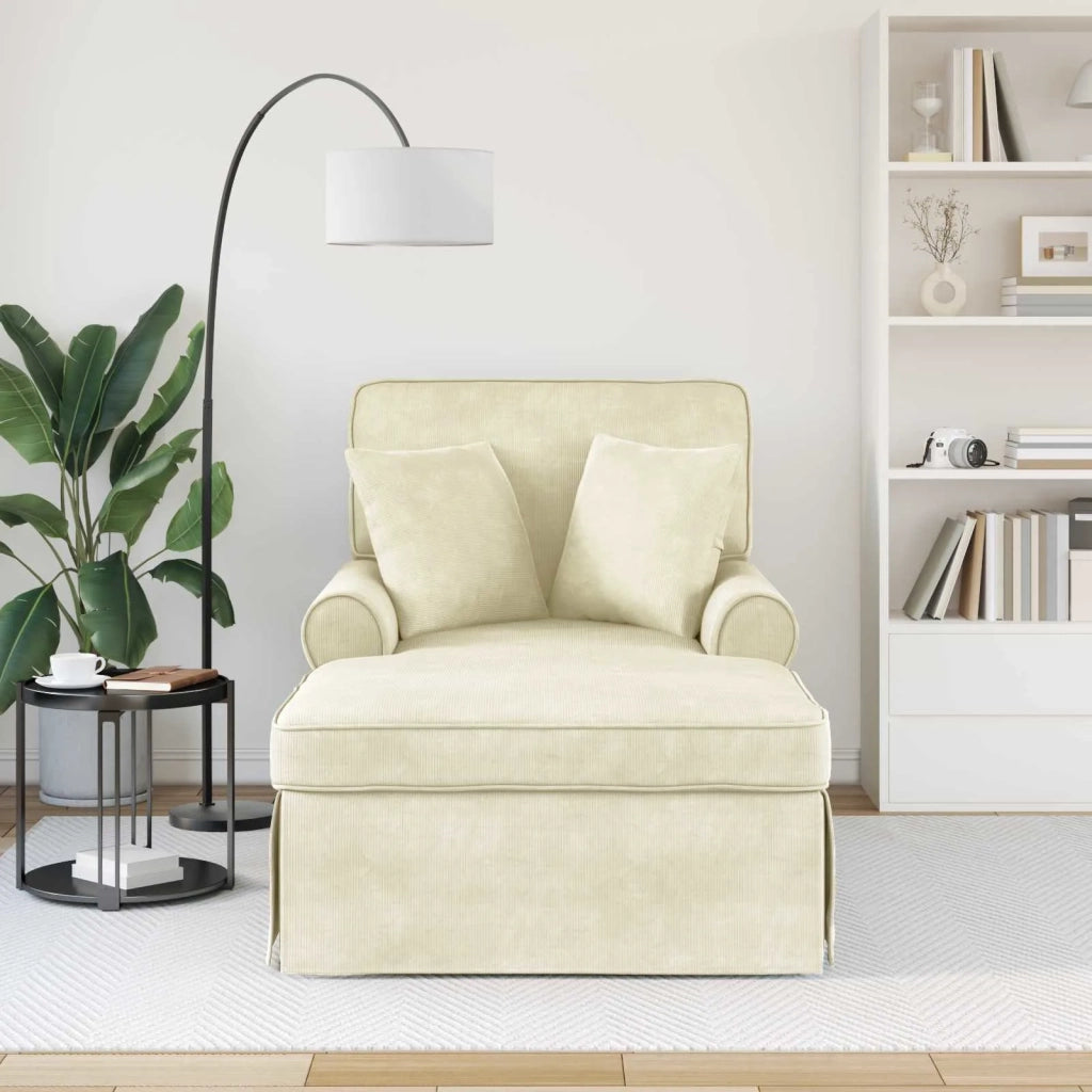 Chaise Longe con Gonna con cuscino 3 pcs Crema Tessuto in Cords